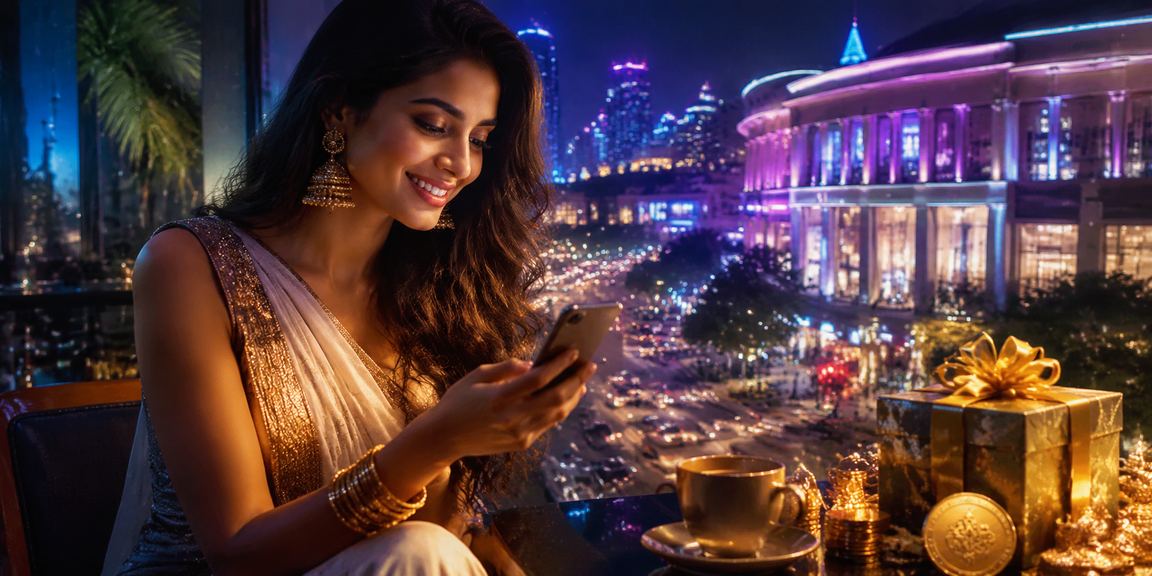 Bright neon lights in Delhi promoting mobile casino